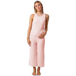 Ladies 3/4 Leg Pyjamas Rib Baby Pink